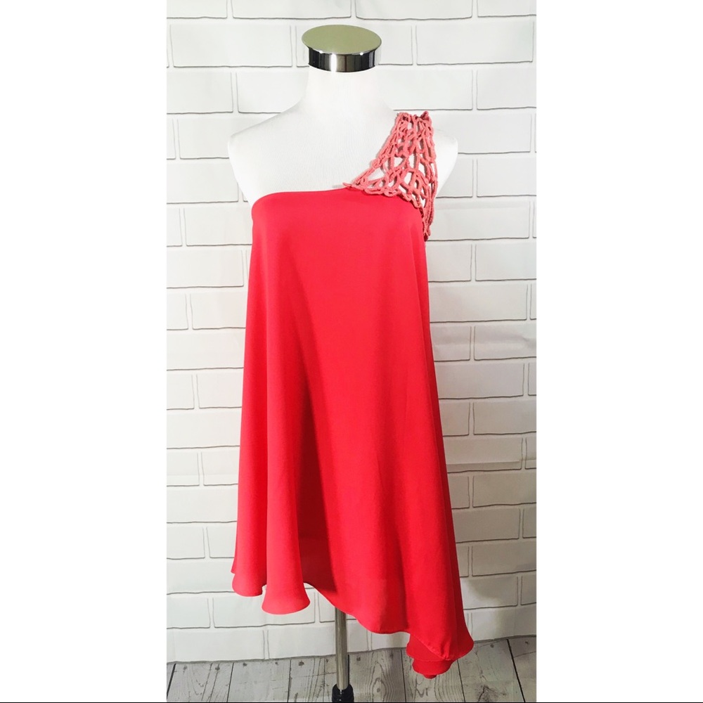 C. Luce Crocheted One Shoulder Asymmetrical Dress